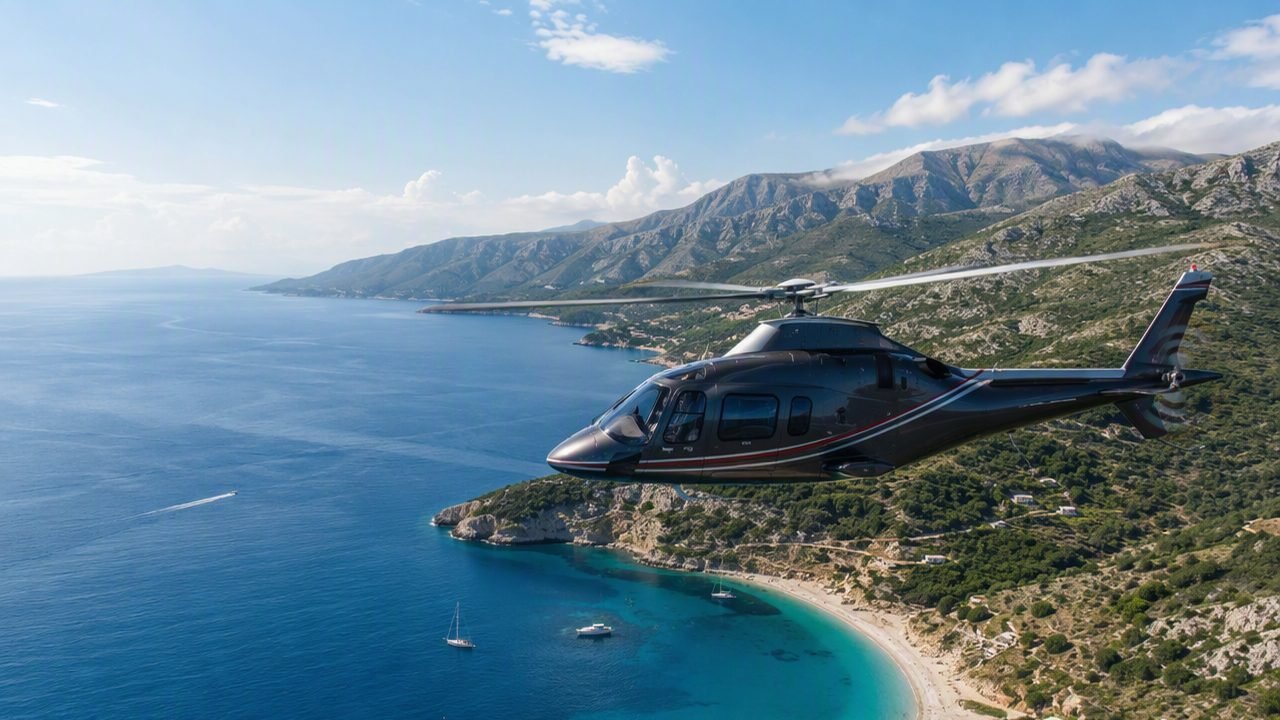Helicopter transfer over the Albanian Riviera from Tirana airport