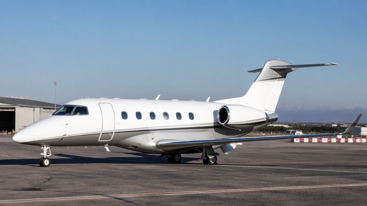 Light jet on the apron ready for departure to Tirana, Albania