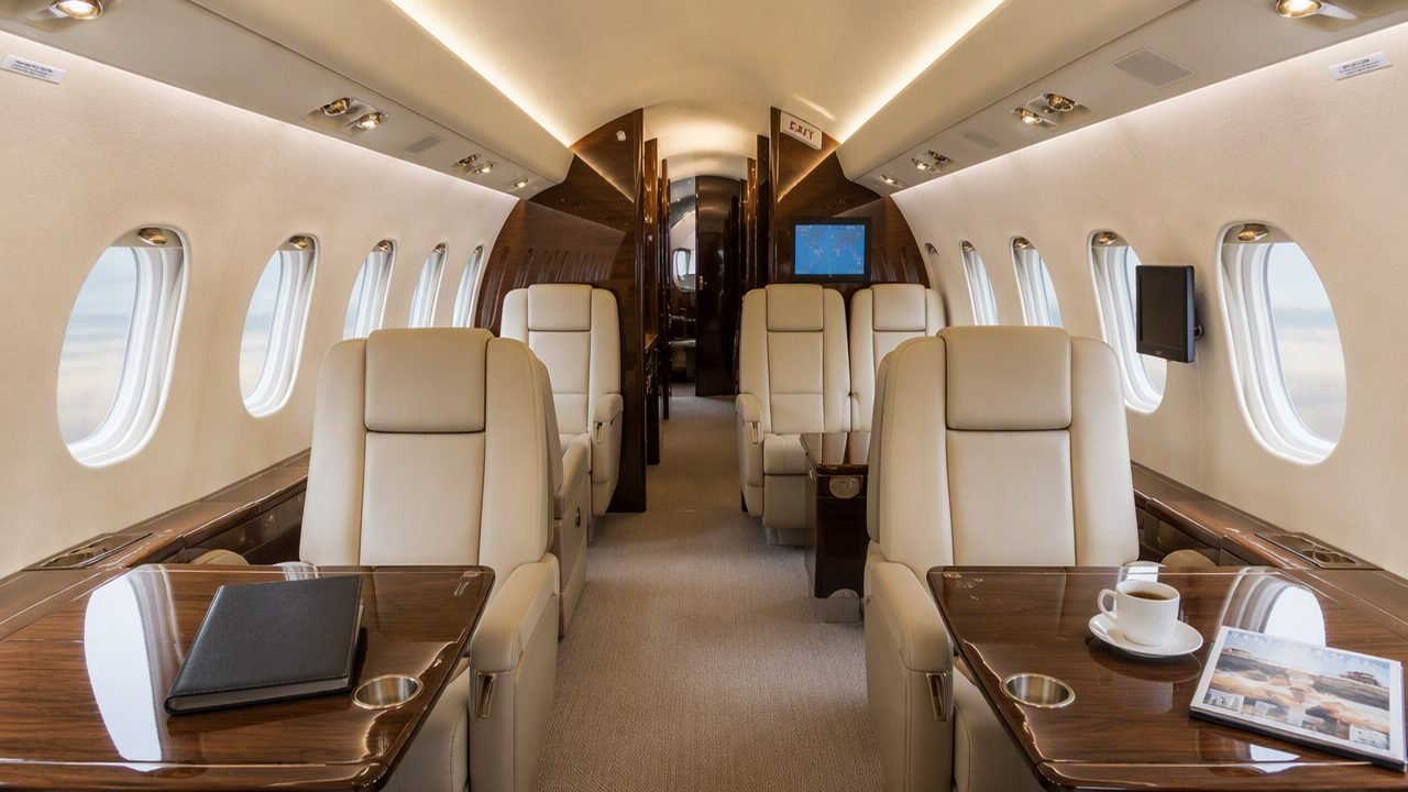 Midsize jet cabin with club seating, charter to Albania